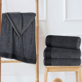 Belizzi Home Ultra Soft 4 Pack Oversized Bath Towel Set 27x54 inches, 100% Cotton Bath Towels, Highly Absorbant Compact Quickdry & Lightweight Towel, Ideal for Gym Travel Camp Pool - Charcoal Grey