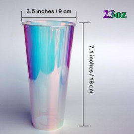 MnhoMnrn 18 Pcs Iridescent Clear Plastic Cups 23oz Fancy Thick Neon Disposable Drinking Cups Cute Glitter Holographic Hard Plastic Cup for Party Decoration (Clear)