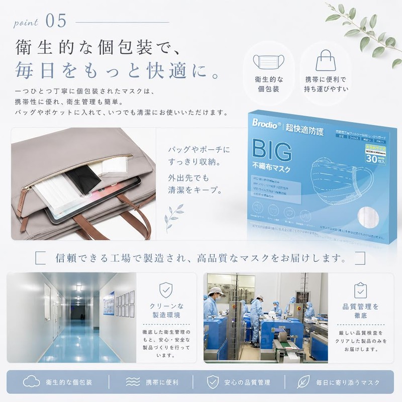[babaka] マスク 大きめ 特大 Ω式プリーツ【ひんやり・冷感マスク追加】サラッと快適 使い捨てマスク 個包装 顔にフィット 立体マスク 通気性