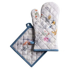 Maison d' Hermine Oven Mitt (19cm x 33cm) and Pot Holder (20cm x 20cm) 100% Cotton Kitchen Oven Mitt + Pot Holder Heat Resistant, BBQ, Barbecue, Equinoxe - Thanksgiving/Christmas