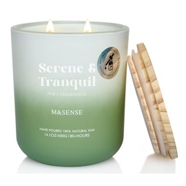 M&SENSE Pine Cedarwood Aromatherapy Candle for Spiritual Healing of Negative Energy 14.1oz 80 Hours Burn Natural Soy Wax Non Toxic Candle for Serene Tranquil & Birthday Anniversary