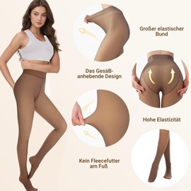 BTkviseQat Thermal Tights for Women, Tights Women's Winter, Lined Tights, Fake Translucent Plush Stockings, Pantyhose, Warming Fleece Tights, Transparent coffee, 80 g, for 15 ~ 25 °C