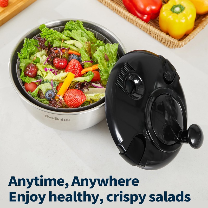 SveBake Stainless Steel Salad Spinner, 4.2 Qt Vegetable Washer, BPA-Free