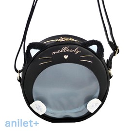 anilet + Cat Round Shoulder Bag, Cat Paw Pushing Activity, Clear, Girls, Pochette, Cat, Present, Gift, Outing, Black