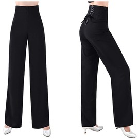 YILINFEIER Palazzo Pants for Women Dressy Wide Leg Black Dance Pants for Women with High Waist Suit Ballroom Latin Tango Salsa (Black, 28 (Waist: 70cm))