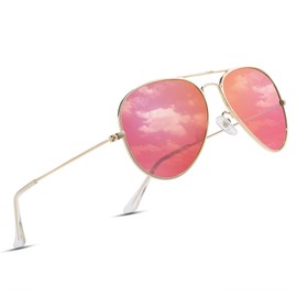 COASION Aviator Sunglasses Women's Polarised Sunglasses Men's Aviator Sunglasses Pilot Sunglasses UV400 Protection Metal Frame, A1-Gold / Pink