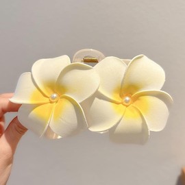 White New Lovely Egg Hawaiian Large Flower Hair Claw Clips For Thick Hair,Clips,Clips and Barrettes,Artificial Flower,On-Slip Claw for Thick Beach Accessory