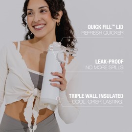 ZULU Powerfill Pro 24oz Stainless Steel Water Bottle with Quick Fill Lid, Triple Walled Vacuum Insulated Metal, Leak Proof Locking Lid, Sip and Chug, Reusable BPA Free, White