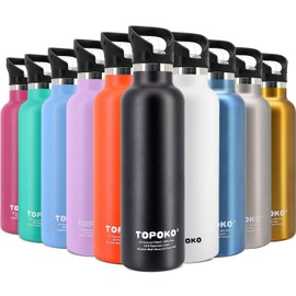 TOPOKO 25 OZ Vacuum Insulated Stainless Steel, Sweat Proof, Leak Proof Thermos Hot Cold Water Bottle/Wide or Small Mouth, Vacuum Seal Cap, Reusable Travel Mug Sports Bottle. (Piano Black)
