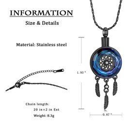 constantlife Circle of Life Dreamcatcher Cremation Jewelry for Ashes Stainless Steel Crystal Pendant Urn Necklace Keepsake Human Pet Memorial Gift for Women Men (Black-Blue)
