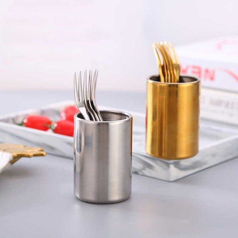 Gold Stainless Steel Fruit Fork Holder Dessert Spoon Holder Food