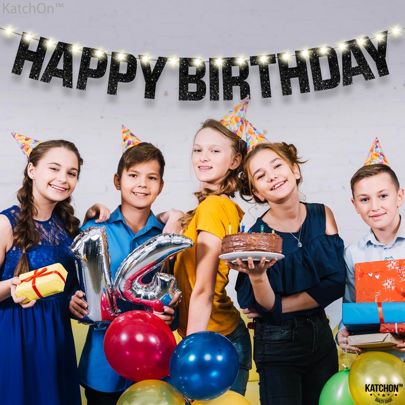 Happy Birthday Black banner with Flicker Lights