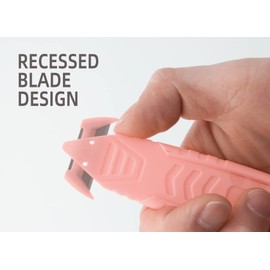 T TOVIA Safety Box Cutter Knife of Recessed Concealed Stainless Steel Blade, Package Opener Plastic Cutter for Box, Carton, Shrink Wrap, Plastic Straps, 10pcs Pink