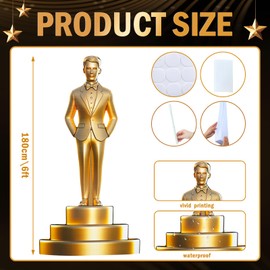 Jetec 6 Feet Movie Night Trophy Cardboard Cutout Standup Life Size Movie Premiere Award Theme Party Decorations Backdrop Photo Booth Red Carpet Gold Male Award Statue Stand-up for Party Decor Supplies