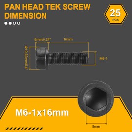 DTGN M6-1x16 Socket Head Cap Screws Bolts - 25Pack - Good for Road Bicycle, Mountain Bike, Auto, Motorcycle - Carbon Steel Hex Head Metric Screws, Black