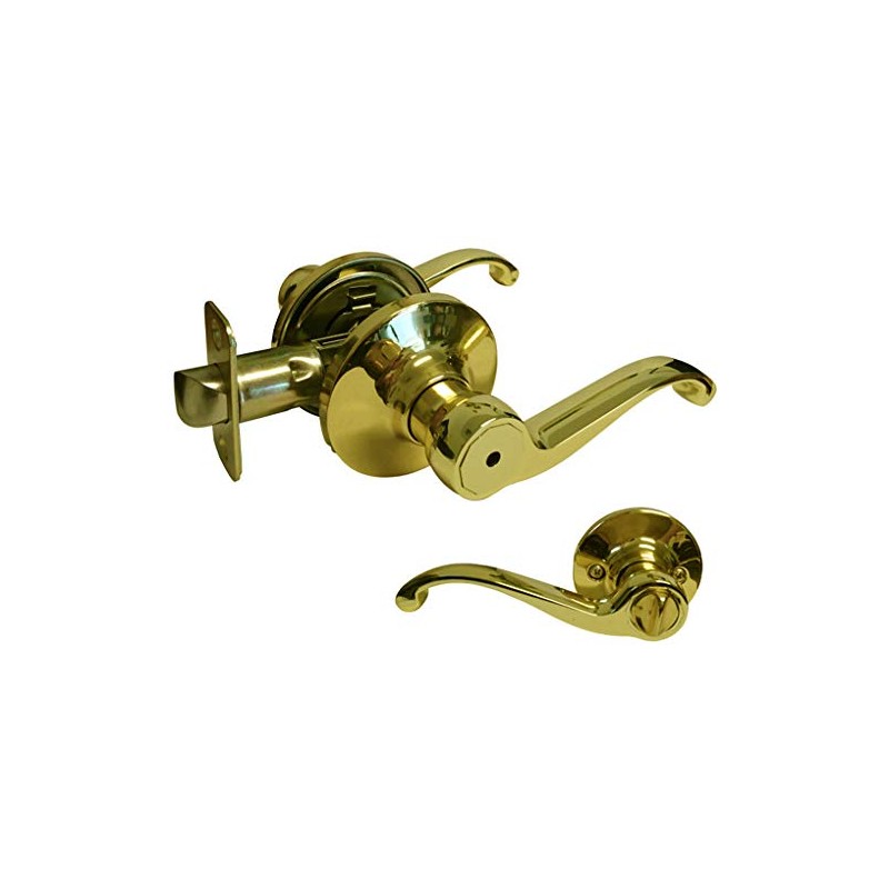 Polished Brass Privacy Bedroom Bathroom Lock Door Lever Handle Knob