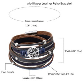 Cupimatch Wrap Bracelet Women's Tree of Life Bracelets Vintage Bohemian Multiple Leather Bracelet for Women, 18 centimetres, Metal