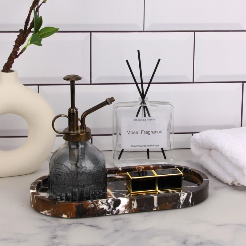 Oval Marble Bathroom Vanity Tray, Natural Luxury Marble Home Kitchen