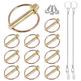 Glarks 15Pcs 5/16" x 1-3/4" Lynch Pin with Lanyard Cable Set 10Pcs Lynch Pin Lock Pin Clips and 2Pcs 304 Stainless Steel Lanyard Cable with Quick Release Ring for Farm Tractors Trailers Trucks Mowers