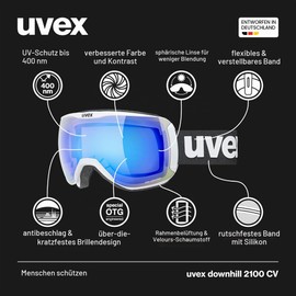 uvex Downhill 2100 CV Ski Goggles for Women and Men, Contrast-Enhancing, Distortion-Free, Anti-Fog, White/Blue-Green, One Size
