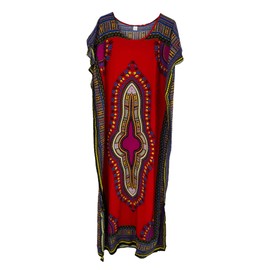 KIRAN FASHION New Ladies Long Maxi Cotton Kaftan Dress Summer Dashiki African Beach Cover One Size (Red)