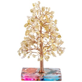 Nupuyai Citrine Crystal Tree with Agate Slices Base, Gemstone Tree, Tree of Life, Money Tree, Lucky Tree for Table, Office, Feng Shui Decoration