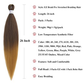 Ai Yuchen Ombre Braiding Hair Pre Stretched Curly Wavy Crochet Braids 4B/27 Boho Hair for Braiding Bohemian Curls Hypoallergenic Knotless Deep Ocean Wave Boho Braids Extensions 26 inch 4 Packs