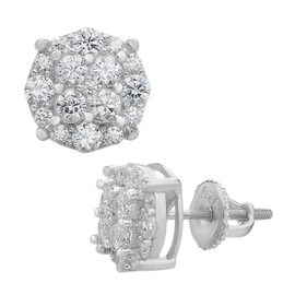 Women's & Men's Real Solid 925 Silver Iced CZ Hip Hop Earrings 1/3" Cluster Round Studs
