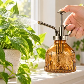 Vintage Glass Plant Mister for Indoor Plants – 6.8 fl oz Decorative Spray Bottle with Manual Pump for Houseplant Care