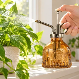 Vintage Glass Plant Mister for Indoor Plants – 6.8 fl oz Decorative Spray Bottle with Manual Pump for Houseplant Care