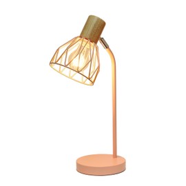 Simple Designs LD2022-LPK 18.19" Industrial Farmhouse Fusion Adjustable Cage Wire Office Accent Desk Lamp, Light Pink