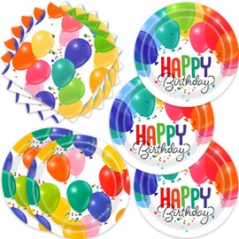 40PCS Happy Birthday Plates and Napkins Set Party Supplies Multicolor Baby Shower Decorations Colorful Balloons Pattern Theme Birthday Plates Set Decorations for Kids' Party Supplies Serve 20