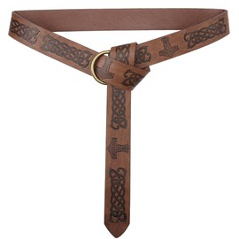 GelConnie Viking Belt for Men Brown Medieval Belt Men's Renaissance Belt Faux Leather O Ring Embossed Wide Belt Ren Faire Belt Accessories