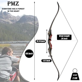 PMZ Recurve Bow and Arrow Set, Newset Professional Aldults Archery Hunting Bow Kit, 60'' Wooden Takedown Bow, for Youth Beginners to Advanced Outdoor Practice & Hunting, Right Hand, 20-60 lbs