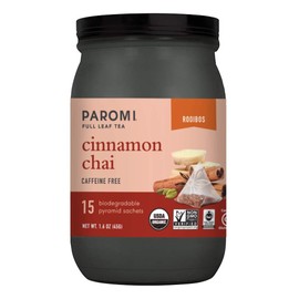 Paromi Tea Organic Cinnamon Chai Caffeine-Free Rooibos Tea, 15 Pyramid Tea Bags - Non-GMO