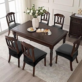 YUEANG Waterproof Seat Covers for Dining Room Chairs Set of 4 - PU Leather Removable Washable Chair Seat Slipcovers, Rear Covers (Black)