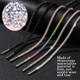 Fashion Luxury Rhinestone Shoelaces 1PC Rainbow Diamond Shoelaces Casual Braiding Sneaker Laces Round Shoelace 120/140cmColor: White, Length: EU36