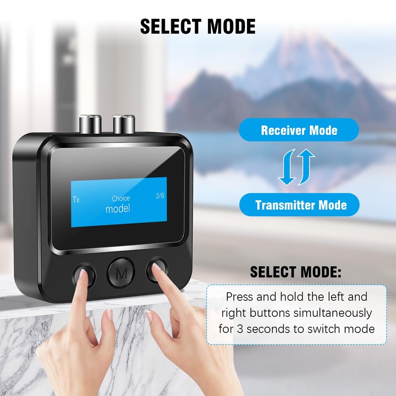 Bluetooth 5.3 Receiver Transmitter, Wireless Audio Adapter 2-in-1 Bluetooth Transmitter