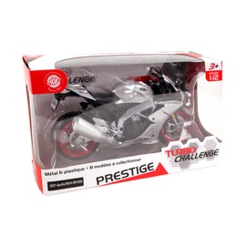 TURBO CHALLENGE - Moto Aprilia RSV4 1000 RR - Druckguss - 029929-1/12 - Freilauf-Fahrzeug - Silber - Metall - Kinder Spielzeug - Geschenk - Ab 3 Jahren