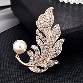 Brooch Jewelry For Women，Gold Tone Austria Rhinestone Crystal Brooch Pins Jewelry (Feather)