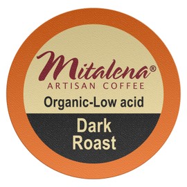 Mitalena - 96 ct. Dark Roast Organic Arabica Low Acid Coffee Brew Cups Compatible with 1.0 and 2.0 Single Serve Brewers