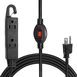 IRON FORGE CABLE Inline Extension Cord with On/Off Switch 10 FT 3 Outlets with Hook for Easy Hanging, 16/3 SJTW Multiple Outlets Power Switch - Black Household Outlet Electrical Switch with 3 Prong