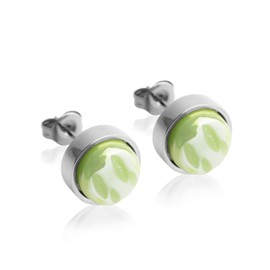 Kleine Ohrstecker silber mit Stein • Grüne Ohrringe für Damen • Nachhaltiger Modeschmuck aus Edelstahl & recyceltem Glas mit Perlmutt Optik • Ø 9mm