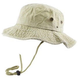 The Hat Depot 100% Cotton Stone-Washed Safari Wide Brim Foldable Double-Sided Outdoor Boonie Bucket Hat (S/M, 3. Pigment - Khaki)