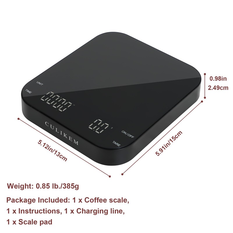 Coffee Scale with Timer, Kitchen, Digital, Rechargeable, Glass Mirror Design,