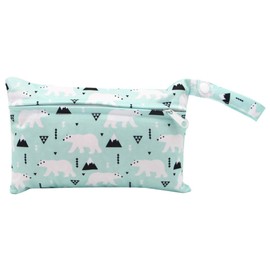 Qiantull Mini Nappy Bag with Colourful Animal Pattern Waterproof Wet Bag Changing Bag 22 x 15 cm Small Wet Bag Nappy Bag Wet Dry Cloth Organiser Bag for Babies Swimming Travel Beach, Polar Bear,