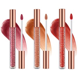 Ofanyia Hydrating Lip Glow Oil, Plumping Hyaluronic Acid Lip Gloss Set, Long Lasting Lip Gloss Tinted High Shine Liquid Lipstick Set, Lip Tint Lip Care (3 Colors)