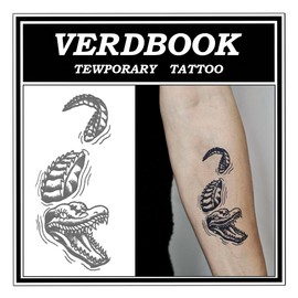 VERDBOOK Waterproof Temporary Tattoos: 2-Sheet Tattoo Kit with Realistic Body Stickers, Semi-Permanent Tattoos for Adults Lasting 7-15 Days – Safe for Men & Women, Crocodile in water