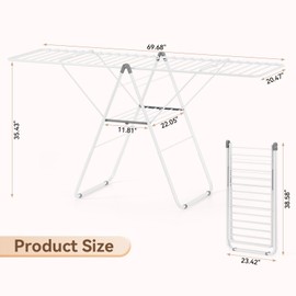 APEXCHASER Clothes Drying Rack, Foldable Drying Rack Clothing, Sturdy Metal Laundry Drying Rack, Height-Adjustable Gullwing, Easy to Fold, Space-Saving, for Indoor Outdoor, White