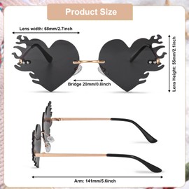 AUXSOUL 2 Pairs of Women's Heart Sunglasses, Cute Prom, Novelty Heart Fire Flame Glasses, Heart-Shaped for Hippie Chic Dress Accessories, Rose Gold Frame (2 Colours), Black / pink